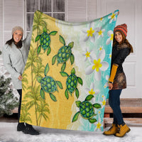 Hawaii Turtle Sea Hibiscus Coconut Tree Premium Blankets - AH - Polynesian Pride