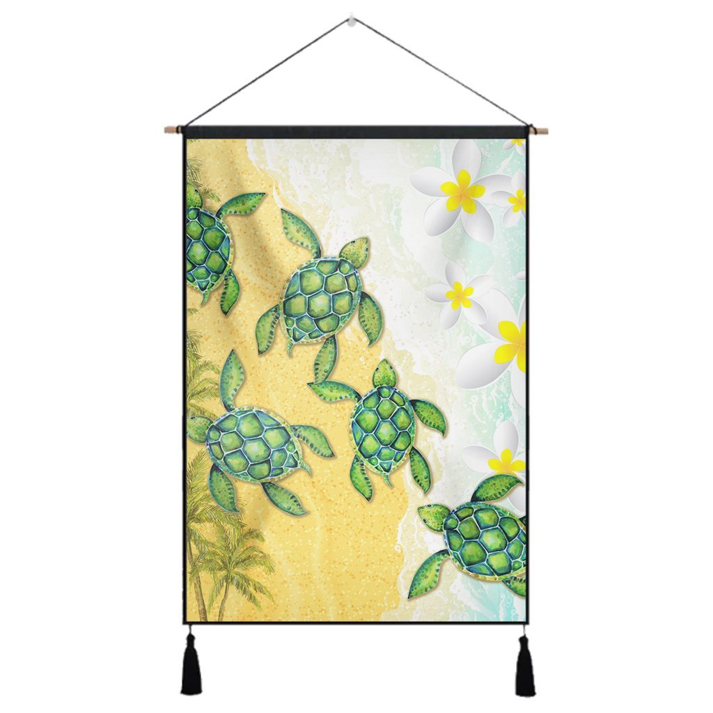 Hawaii Turtle Sea Hibiscus Coconut Tree Hanging Poster - AH Hanging Poster Cotton And Linen - Polynesian Pride