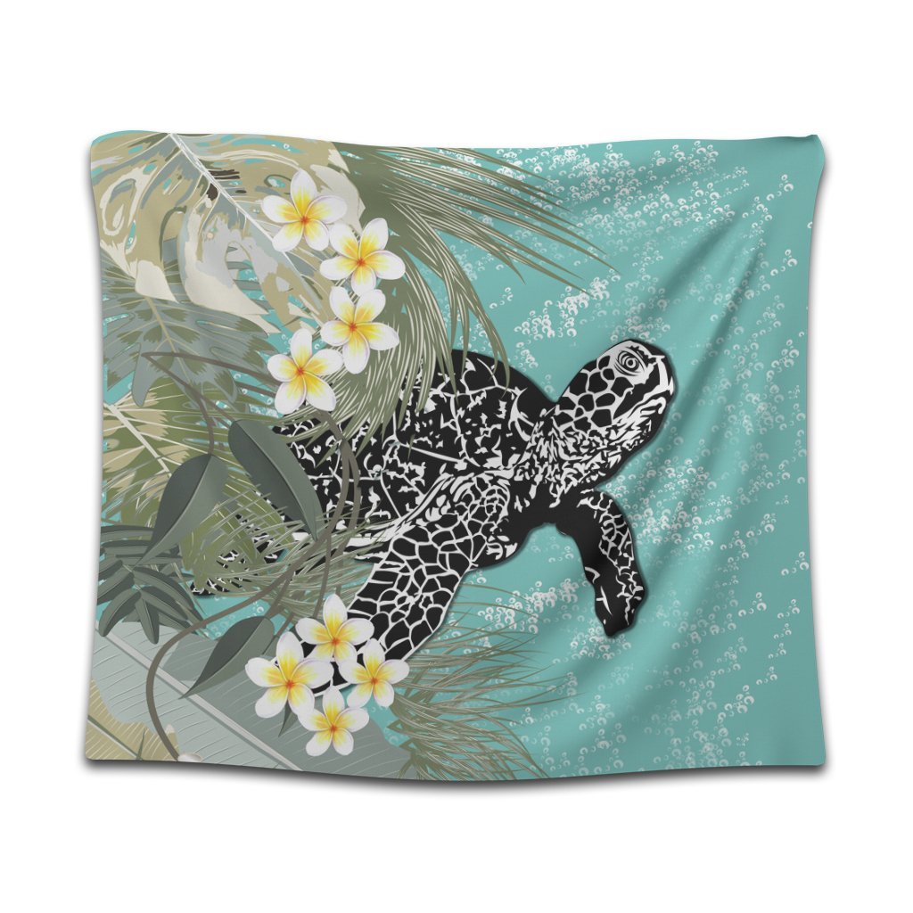 Hawaii Turtle Sea Plumeria Tapestry - AH Wall Tapestry Black - Polynesian Pride