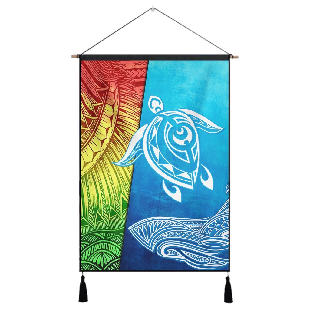 Hawaii Turtle Shark Polynesian And Sea Hanging Poster - AH Hanging Poster Cotton And Linen - Polynesian Pride