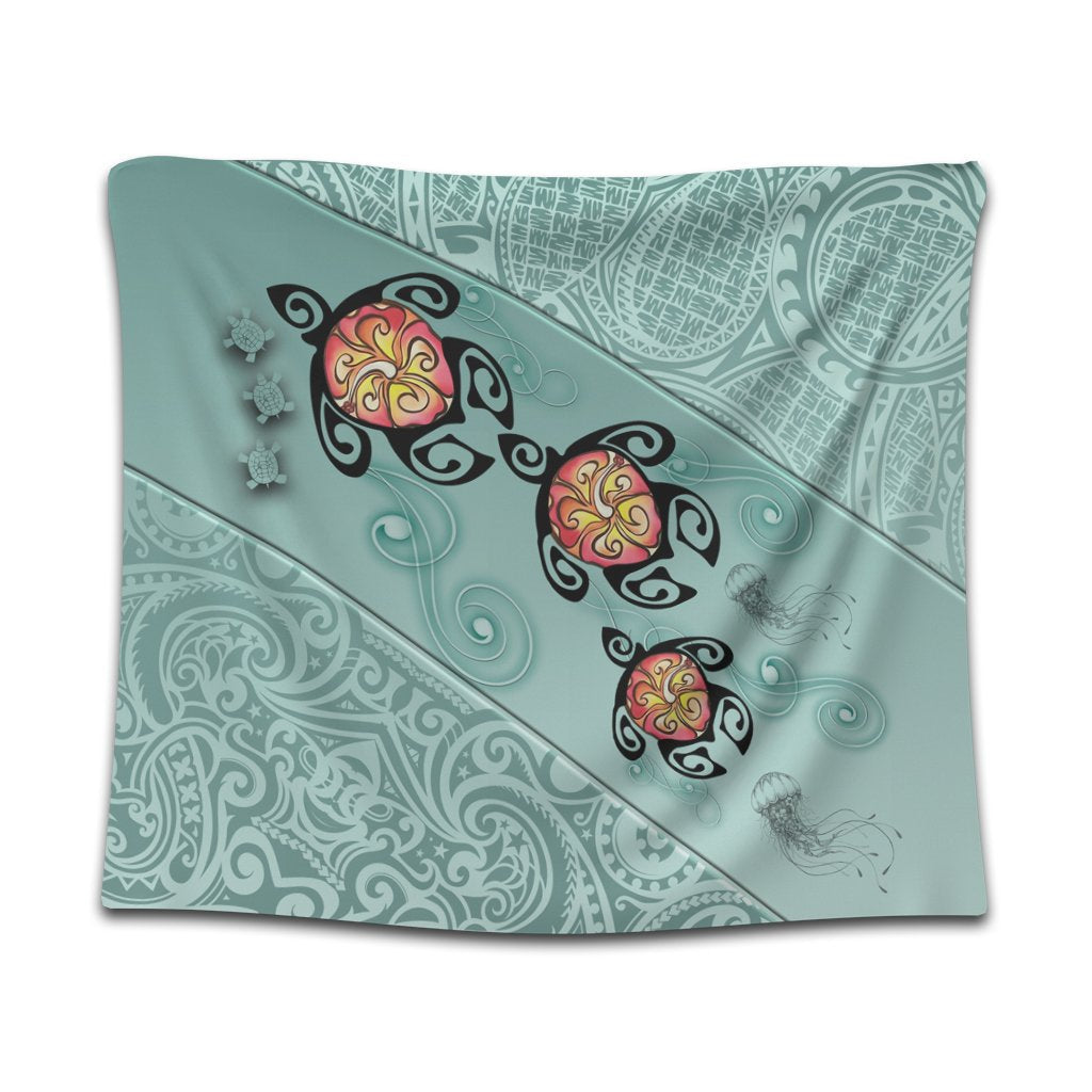Hawaii Turtle Swimming Tribal Polynesian Tapestry - AH - Min Style Wall Tapestry Black - Polynesian Pride
