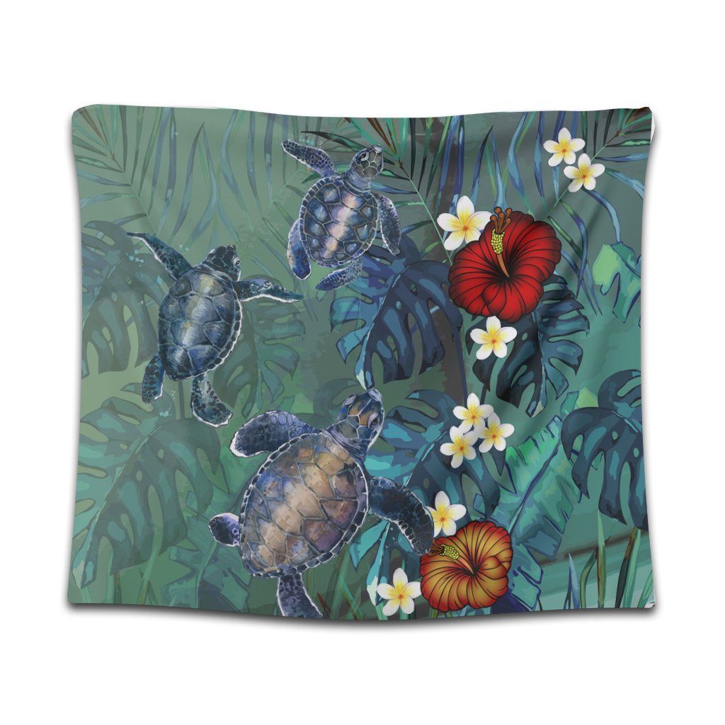Hawaii Turtle Tropical Art Tapestry - Hela Style - AH Wall Tapestry Black - Polynesian Pride