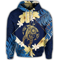 Hawaii Turtle Tropical Zip Hoodie Taha Style - Polynesian Pride