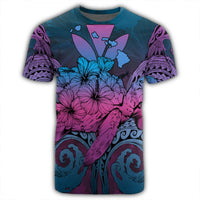 Hawaii Turtle Wave Polynesian T Shirt Hey Style Blue - Polynesian Pride