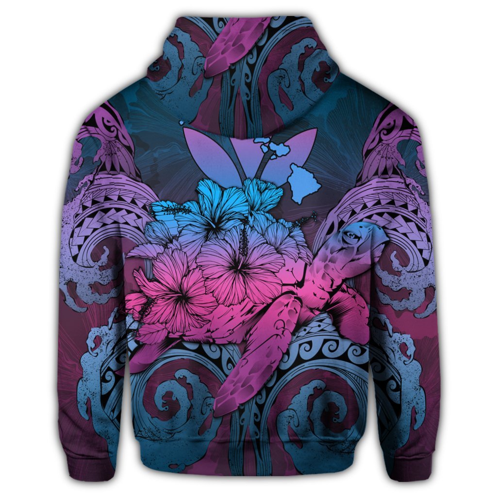 Hawaii Turtle Wave Polynesian Zip Hoodie Hey Style Blue - Polynesian Pride