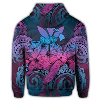 Hawaii Turtle Wave Polynesian Zip Hoodie Hey Style Blue - Polynesian Pride