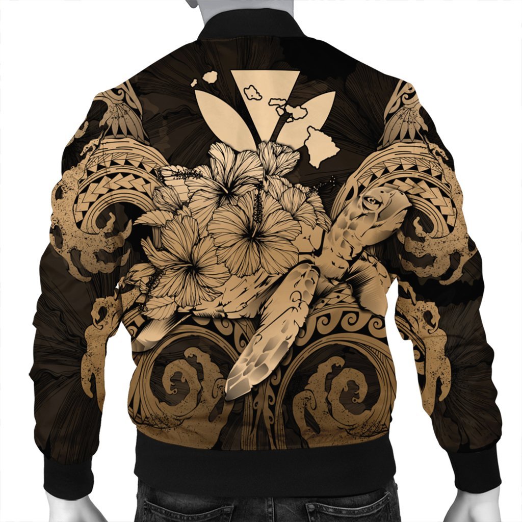 Hawaii Turtle Wave Polynesian Bomber Jacket - Hey Style Gold - AH - Polynesian Pride