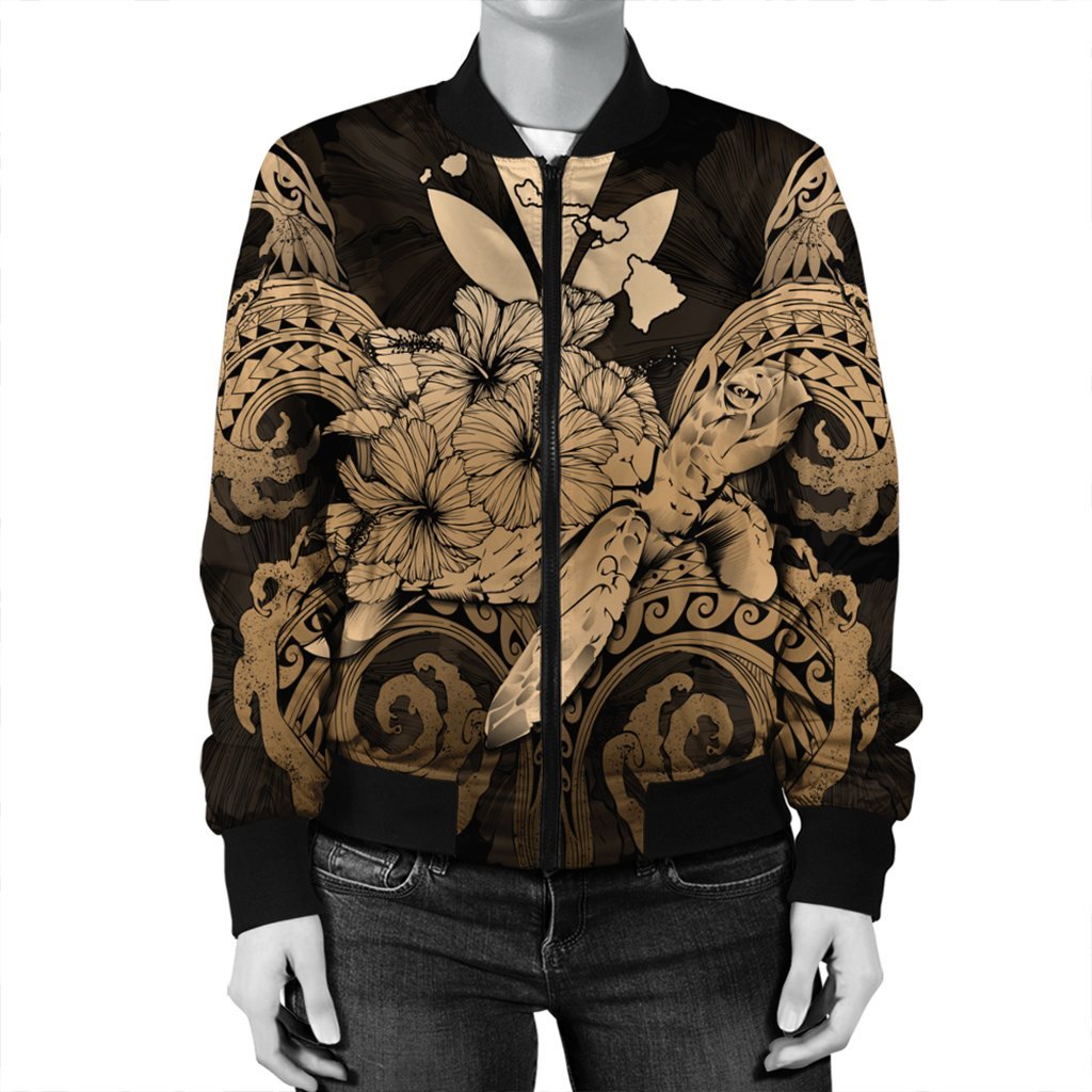 Hawaii Turtle Wave Polynesian Bomber Jacket - Hey Style Gold - AH - Polynesian Pride