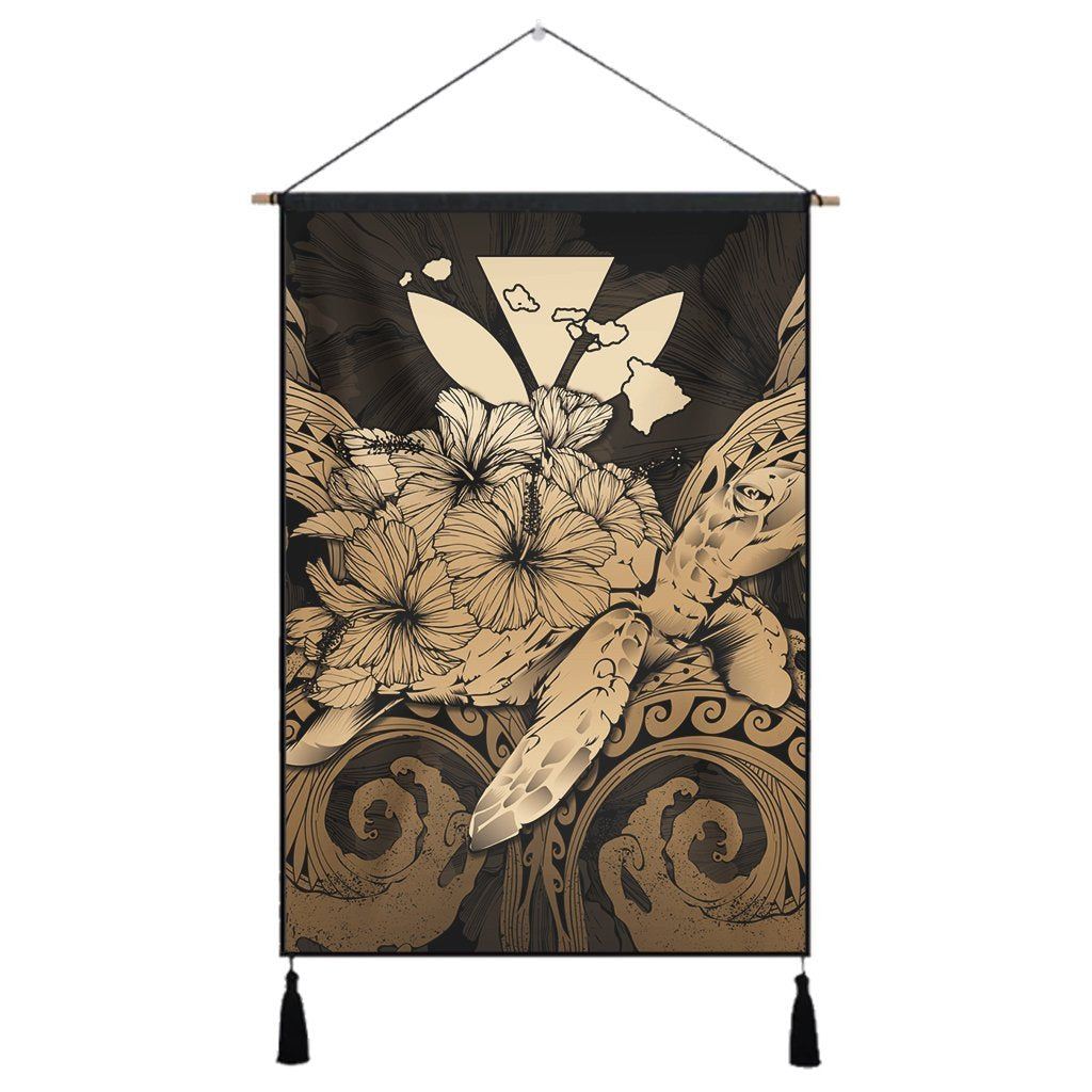 Hawaii Turtle Wave Polynesian Hanging Poster - Hey Style Gold - AH Hanging Poster Cotton And Linen - Polynesian Pride