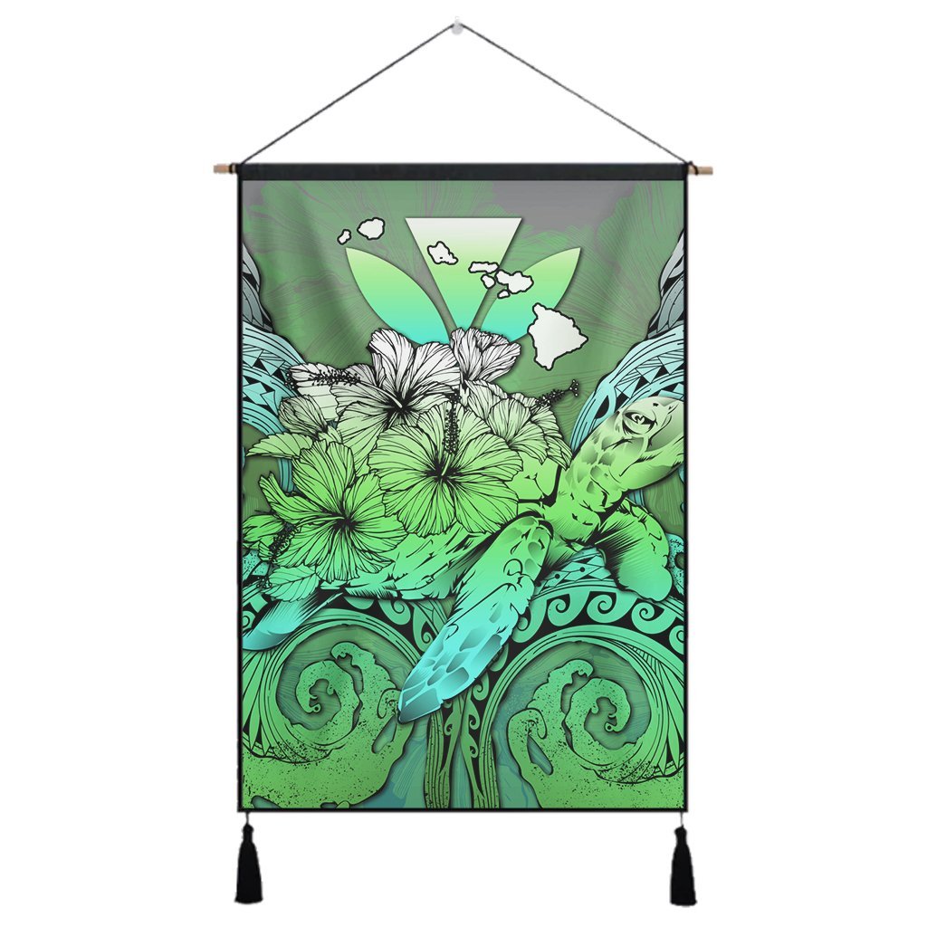 Hawaii Turtle Wave Polynesian Hanging Poster - Hey Style Green - AH Hanging Poster Cotton And Linen - Polynesian Pride