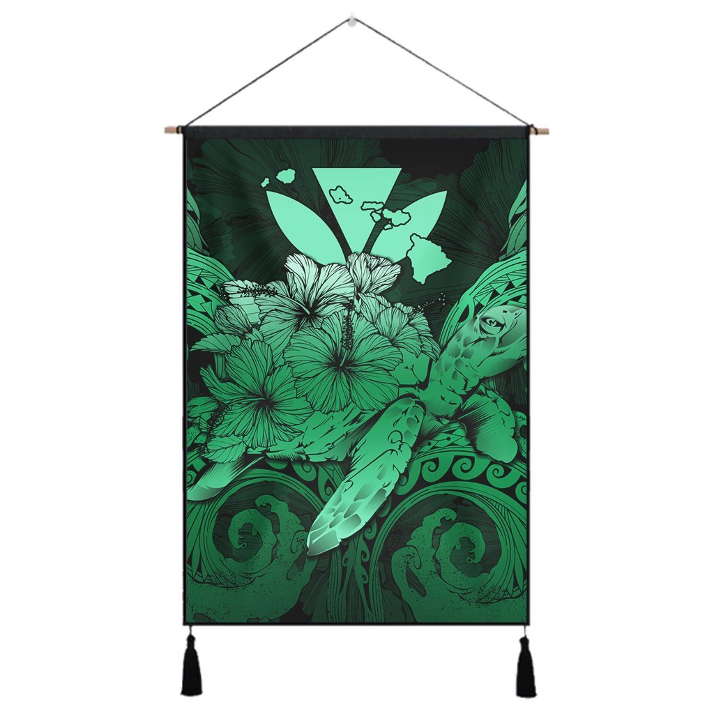 Hawaii Turtle Wave Polynesian Hanging Poster - Hey Style Green Pastel - AH Hanging Poster Cotton And Linen - Polynesian Pride