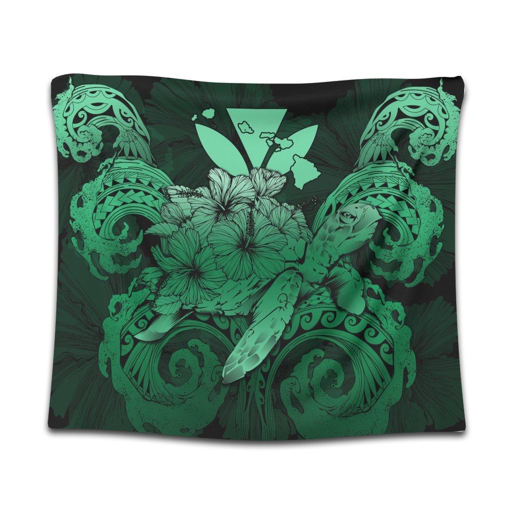 Hawaii Turtle Wave Polynesian Tapestry - Hey Style Green Pastel - AH Wall Tapestry Black - Polynesian Pride