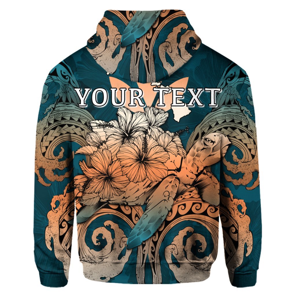 Custom Hawaii Turtle Wave Polynesian Hoodie Hey Style Orange - Polynesian Pride