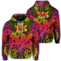 Hawaii Turtle Wave Polynesian Zip Hoodie Hey Style Pinky Unisex Art - Polynesian Pride