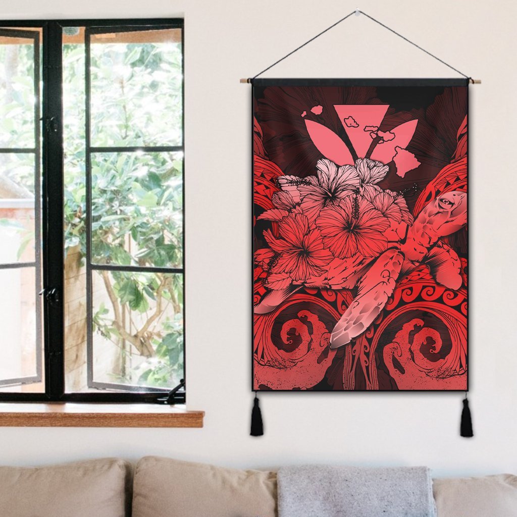 Hawaii Turtle Wave Polynesian Hanging Poster - Hey Style Red - AH - Polynesian Pride