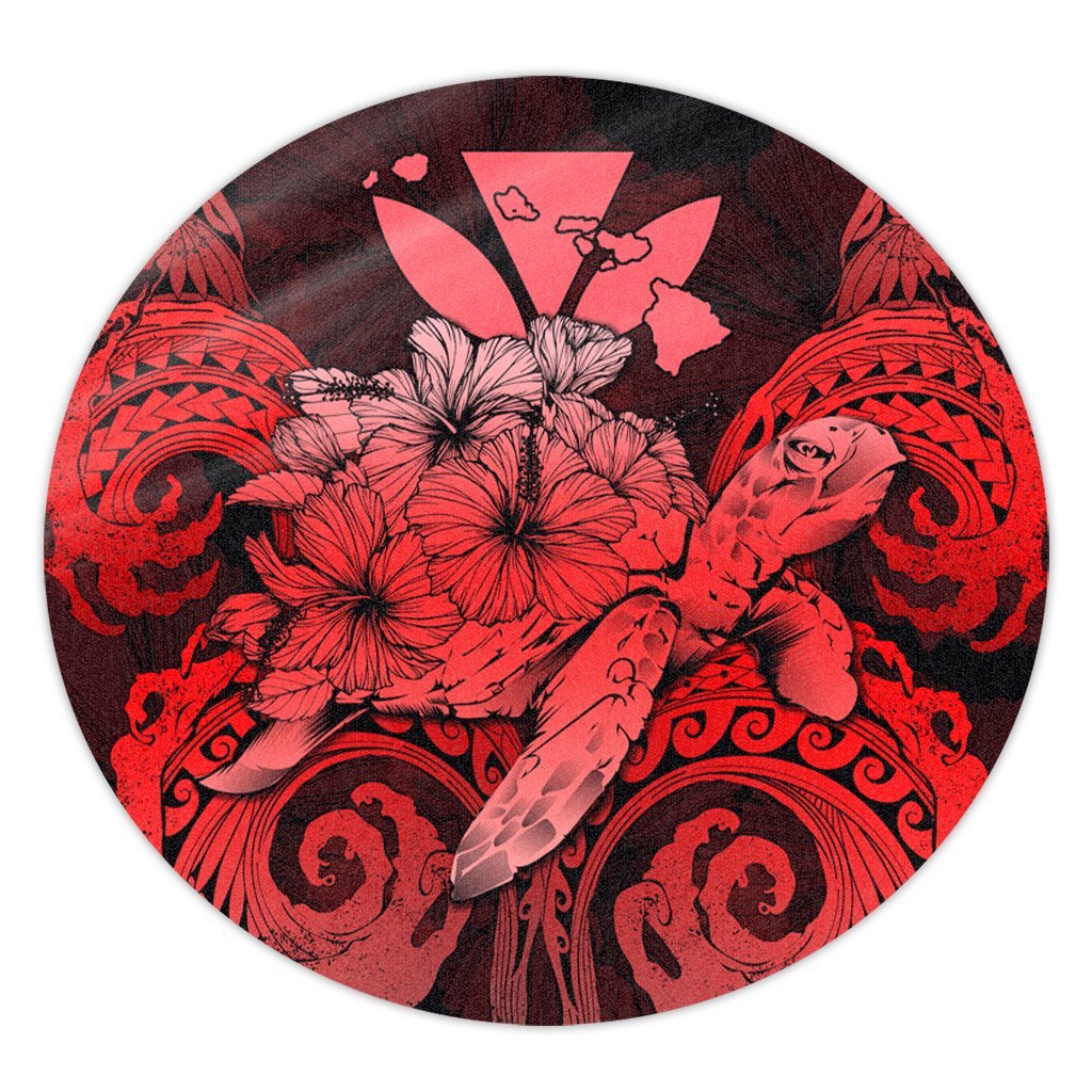 Hawaii Turtle Wave Polynesian Round Carpet - Hey Style Red - AH Round Carpet Luxurious Plush - Polynesian Pride