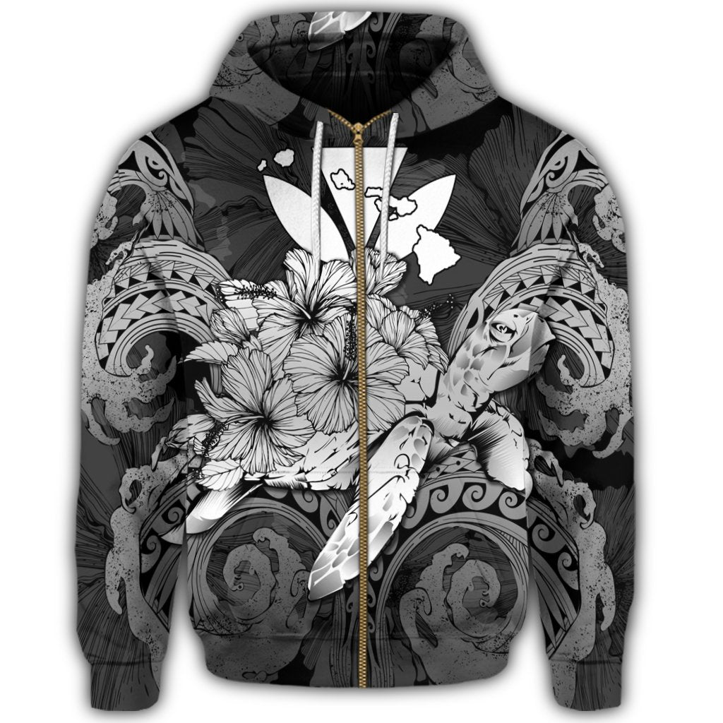 Hawaii Turtle Wave Polynesian Zip Hoodie Hey Style White - Polynesian Pride
