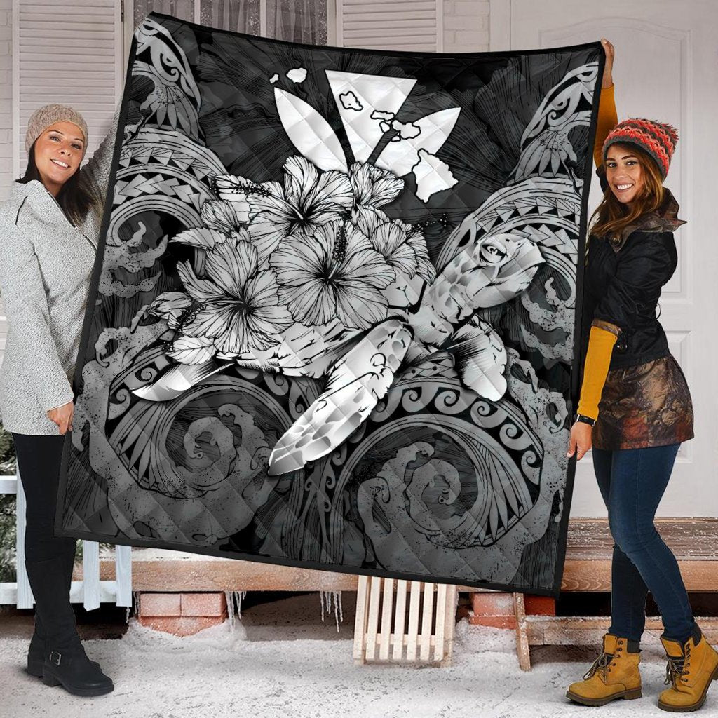 Hawaii Turtle Wave Polynesian Premium Quilts - Hey Style White - AH - Polynesian Pride