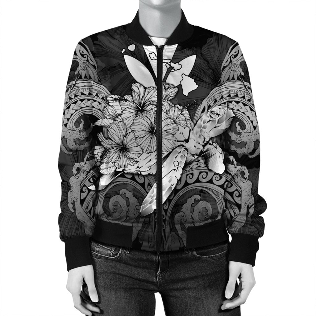 Hawaii Turtle Wave Polynesian Bomber Jacket - Hey Style White - AH - Polynesian Pride