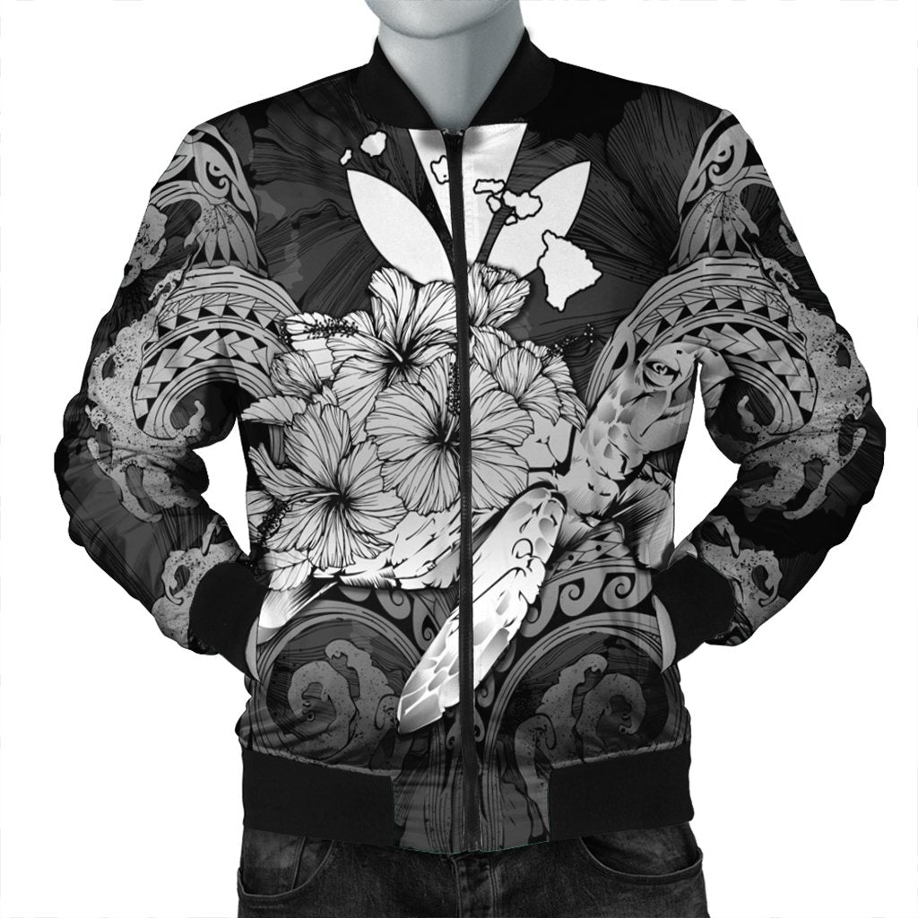 Hawaii Turtle Wave Polynesian Bomber Jacket - Hey Style White - AH Black Unisex - Polynesian Pride