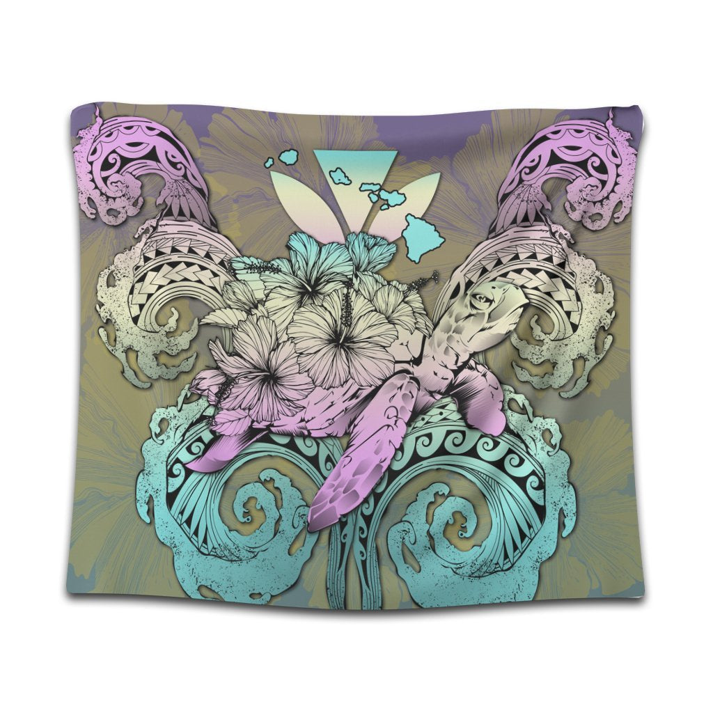 Hawaii Turtle Wave Polynesian Tapestry - Hey Style Yellow - AH Wall Tapestry Black - Polynesian Pride