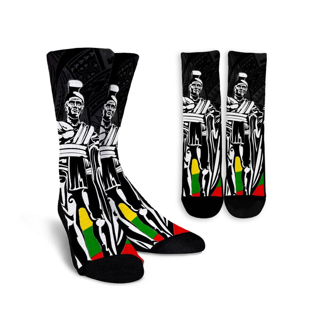 Hawaii Two Flag Kanaka Maoli King Polynesian Crew Socks - AH Crew Socks White - Polynesian Pride