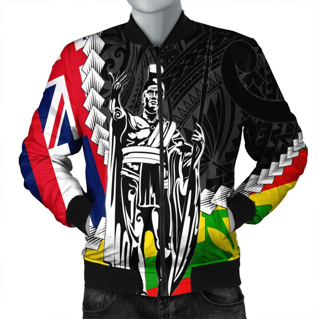Hawaii Two Flag Kanaka Maoli King Polynesian Bomber Jacket - AH Black Unisex - Polynesian Pride