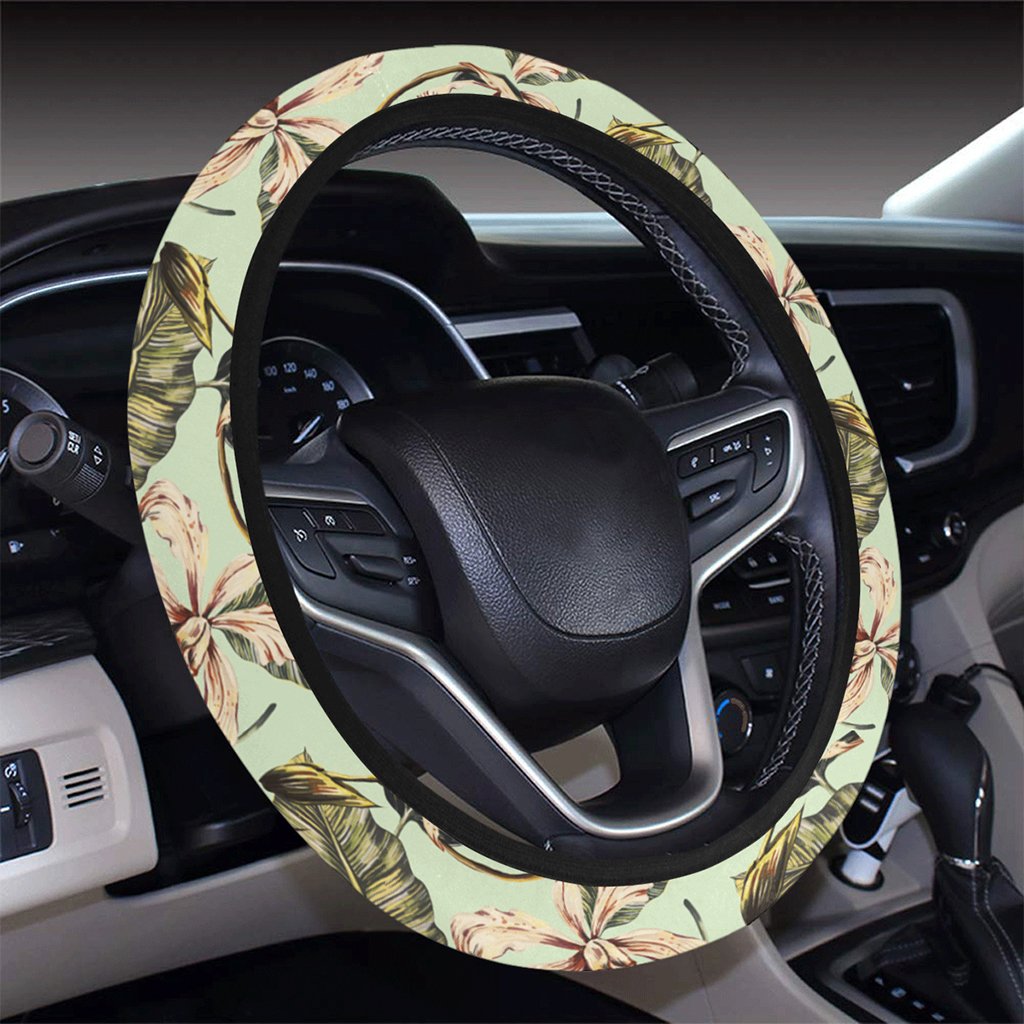 Hawaii Vintage Tropical Jungle Leaves Orchid Bird Hawaii Universal Steering Wheel Cover with Elastic Edge - Polynesian Pride