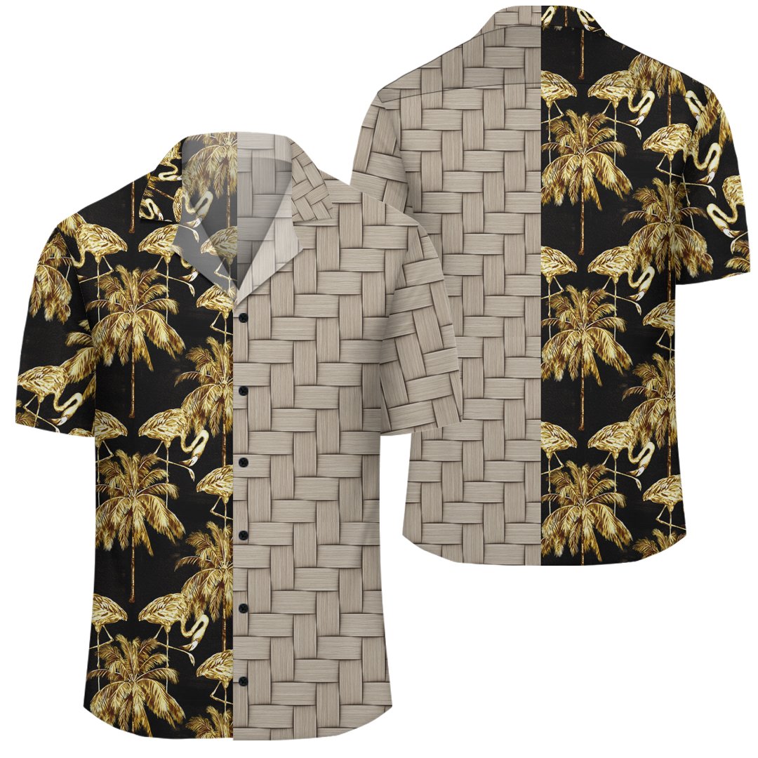 Hawaii Watercolor Flamingos Palm Trees Beautiful Seamless Lauhala Moiety Hawaiian Shirt Unisex Art - Polynesian Pride
