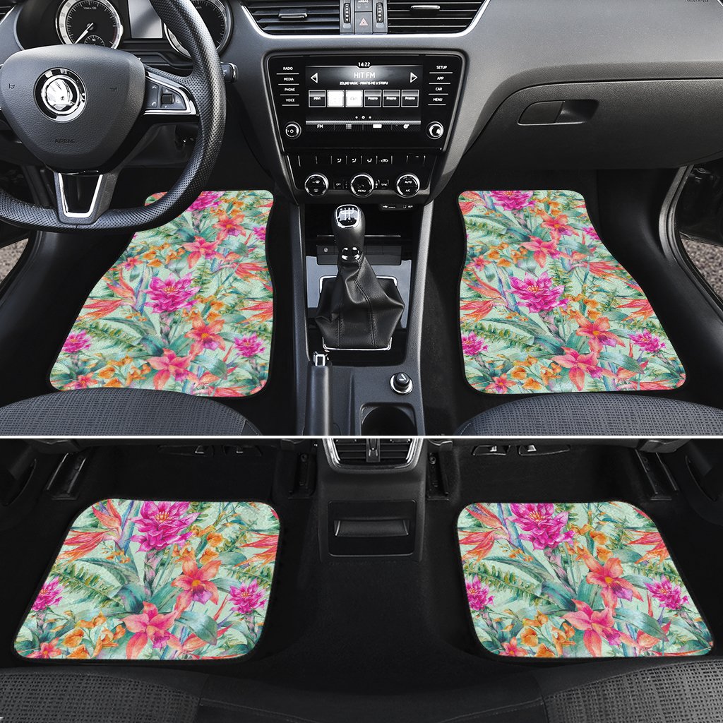 Hawaii Watercolor Vintage Floral Tropical Bird of Paradise Hawaii Car Floor Mats Turquoise One Size - Polynesian Pride