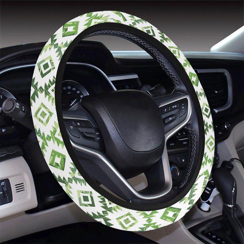 Hawaii White Seamless Ethnic Pattern Monstera Leaf Hawaii Universal Steering Wheel Cover with Elastic Edge - Polynesian Pride