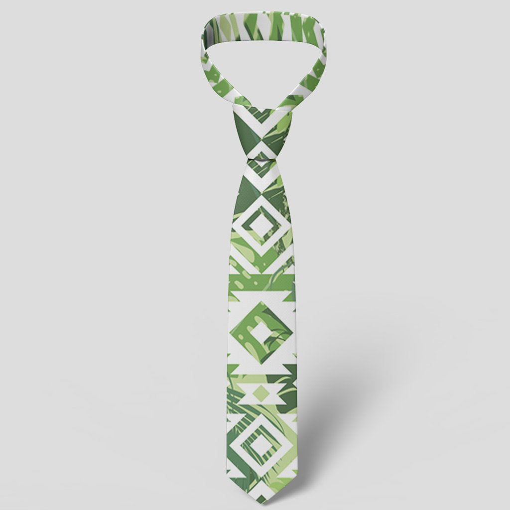 Hawaii White Seamless Ethnic Pattern Monstera Leaf Necktie - Polynesian Pride