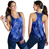 Hawaii Yin Yang Turtle Shark Hibiscus Plumeria Racerback Tank - Blue - AH Black - Polynesian Pride