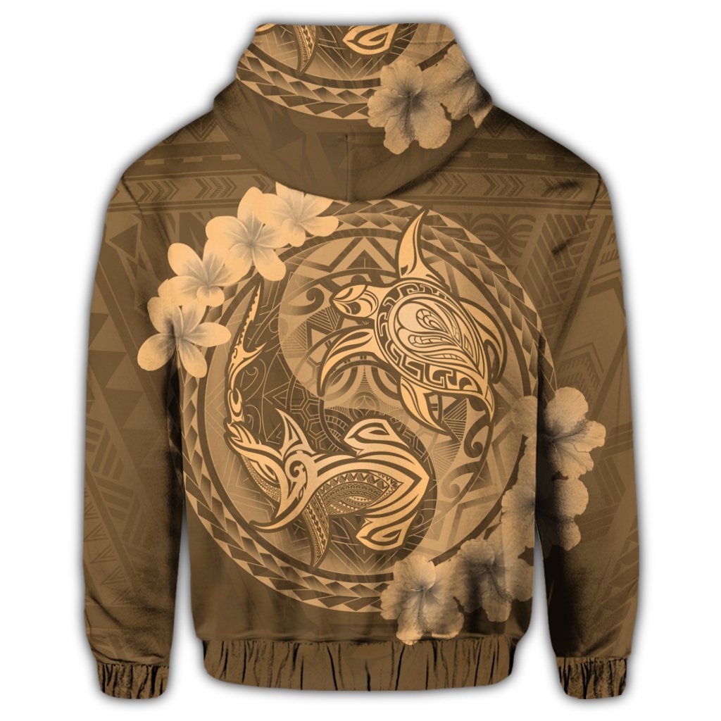 Hawaii Yin Yang Turtle Shark Hibiscus Plumeria Zip Hoodie Gold - Polynesian Pride