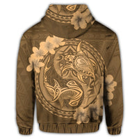 Hawaii Yin Yang Turtle Shark Hibiscus Plumeria Zip Hoodie Gold - Polynesian Pride