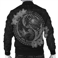 Hawaii Yin Yang Turtle Shark Hibiscus Plumeria Bomber Jacket - Gray - AH - Polynesian Pride