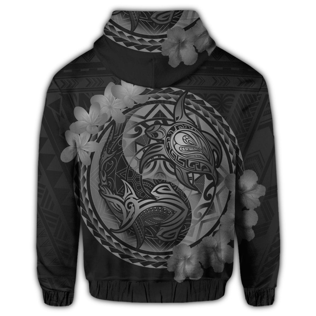 Hawaii Yin Yang Turtle Shark Hibiscus Plumeria Zip Hoodie Gray - Polynesian Pride