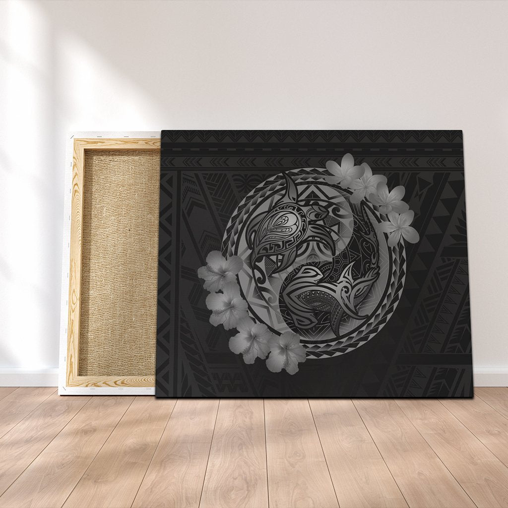 Hawaii Yin Yang Turtle Shark Hibiscus Plumeria Canvas - Gray - AH Canvas Poly-cotton - Polynesian Pride