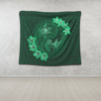 Hawaii Yin Yang Turtle Shark Hibiscus Plumeria Tapestry - Green - AH - Polynesian Pride
