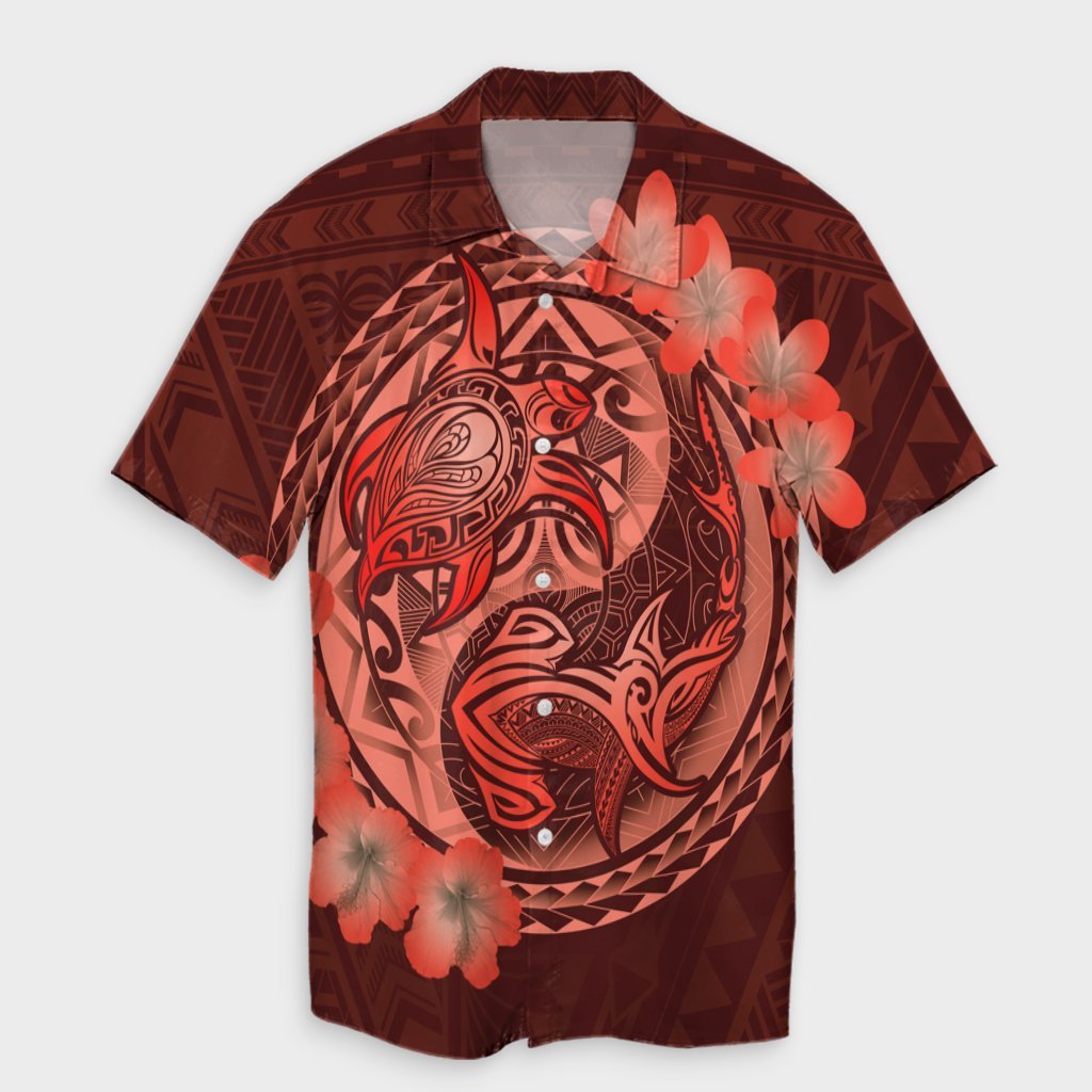 Hawaii Yin Yang Turtle Shark Hibiscus Plumeria Hawaiian Shirt - Orange - AH Unisex Black - Polynesian Pride
