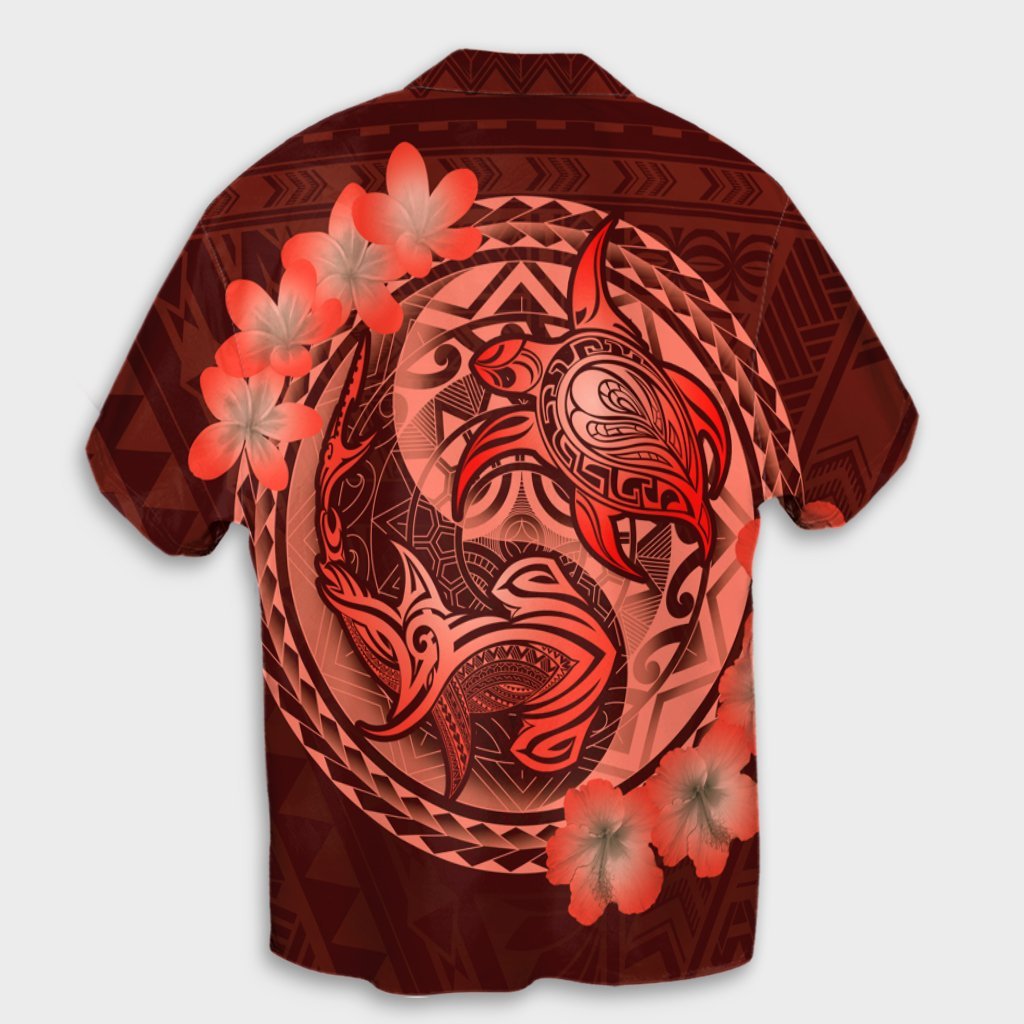 Hawaii Yin Yang Turtle Shark Hibiscus Plumeria Hawaiian Shirt - Orange - AH - Polynesian Pride