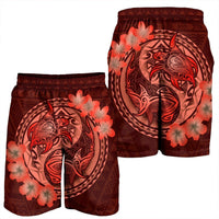 Hawaii Yin Yang Turtle Shark Hibiscus Plumeria Men's Shorts - Orange - AH - Polynesian Pride