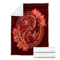 Hawaii Yin Yang Turtle Shark Hibiscus Plumeria Premium Blankets - Orange - AH - Polynesian Pride