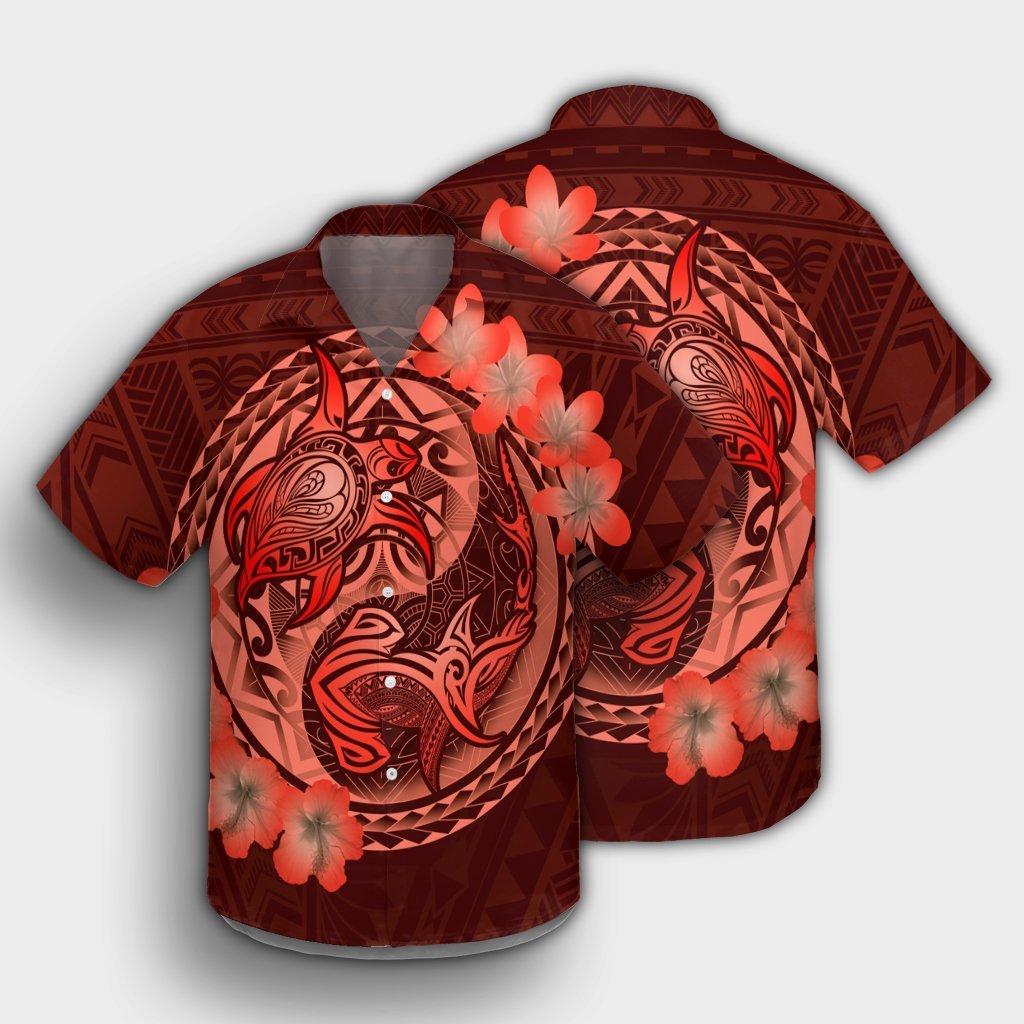 Hawaii Yin Yang Turtle Shark Hibiscus Plumeria Hawaiian Shirt - Orange - AH - Polynesian Pride
