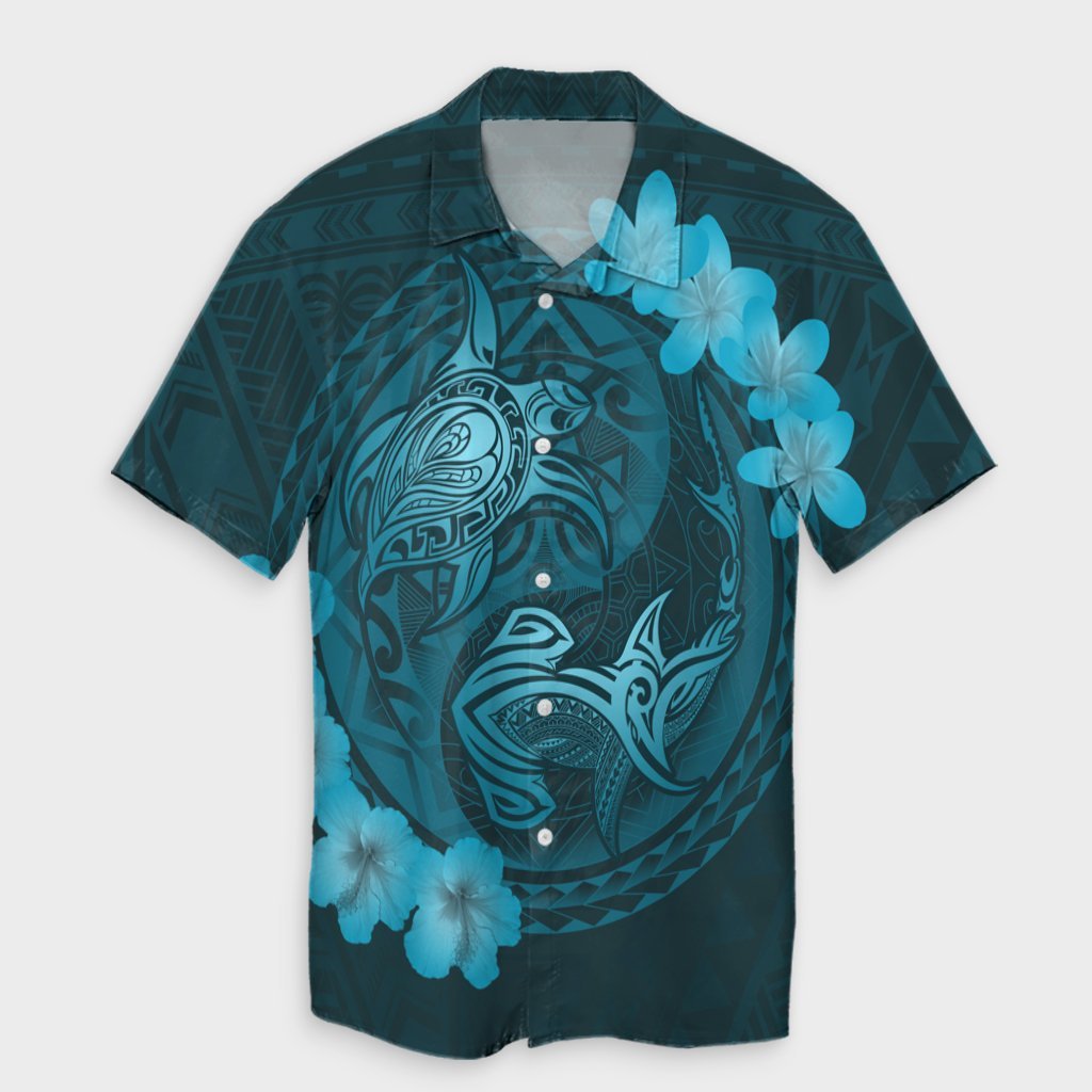 Hawaii Yin Yang Turtle Shark Hibiscus Plumeria Hawaiian Shirt - Pastel - AH Unisex Black - Polynesian Pride
