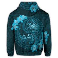 Hawaii Yin Yang Turtle Shark Hibiscus Plumeria Zip Hoodie Pastel - Polynesian Pride