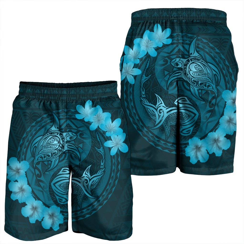 Hawaii Yin Yang Turtle Shark Hibiscus Plumeria Men's Shorts - Pastel - AH - Polynesian Pride