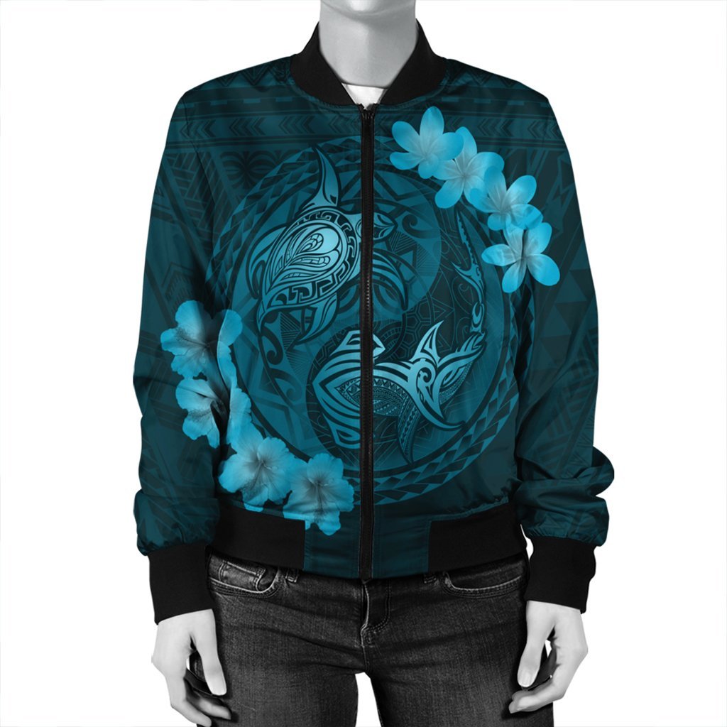 Hawaii Yin Yang Turtle Shark Hibiscus Plumeria Bomber Jacket - Pastel - AH - Polynesian Pride