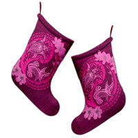 Hawaii Yin Yang Turtle Shark Hibiscus Plumeria Christmas Stocking - Pink - AH - Polynesian Pride