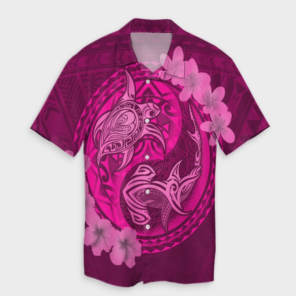 Hawaii Yin Yang Turtle Shark Hibiscus Plumeria Hawaiian Shirt - Pink - AH Unisex Black - Polynesian Pride